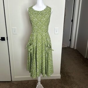 Green and white floral dress